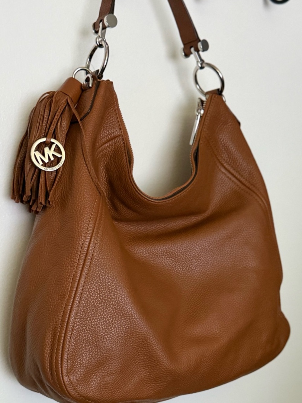 NWT MICHAEL Michael Kors Pebbled Leather Large “Luggage” Shoulder Bag - Cognac